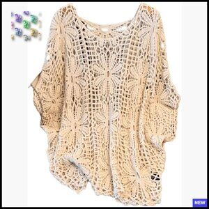 Boho Crochet Sweater Top Dolman Sleeve Beach Cover Up Plus Size